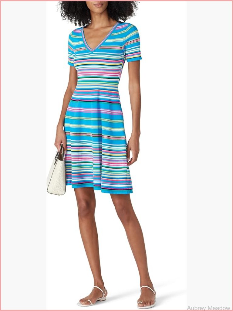 Striped Fit-And-Flare Dress With Ruffle Trim